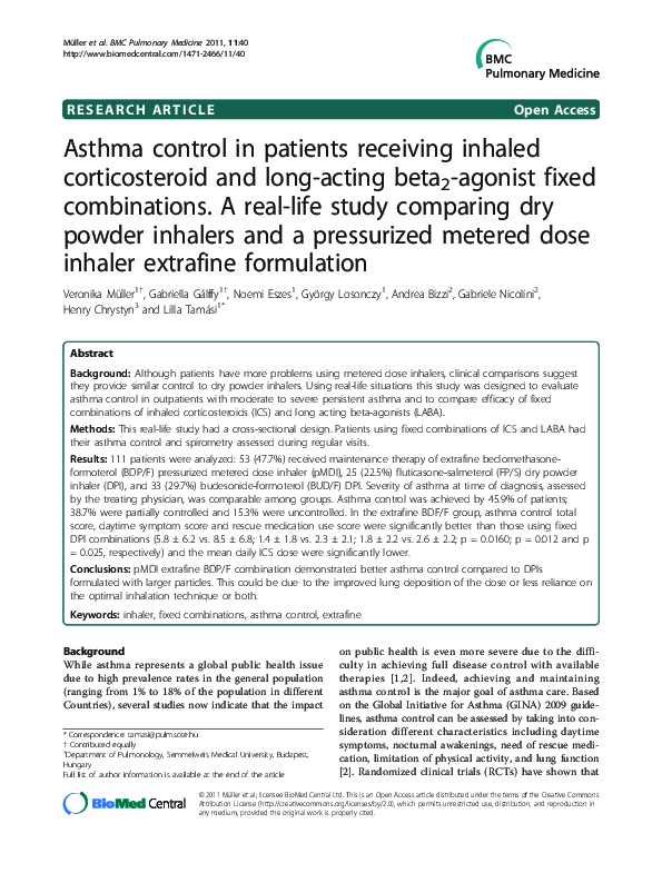 (PDF) Asthma control in patients receiving inhaled corticosteroid and
