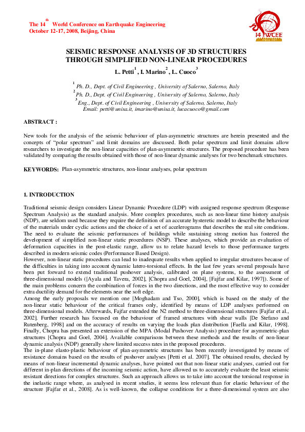 (PDF) Seismic response analysis of 3d structures through simplified non ...