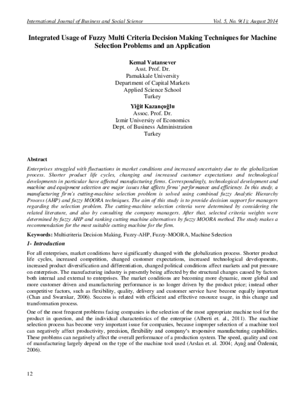 (PDF) Integrated Usage of Fuzzy Multi Criteria Decision Making ...