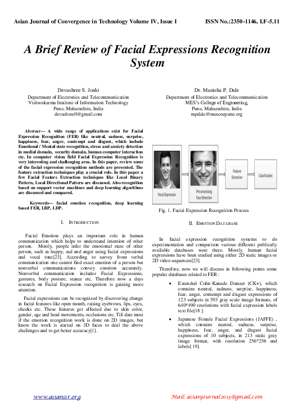 (PDF) A Brief Review of Facial Expressions Recognition System