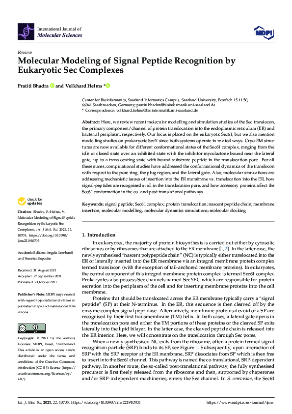 (PDF) Molecular Modeling of Signal Peptide Recognition by Eukaryotic ...