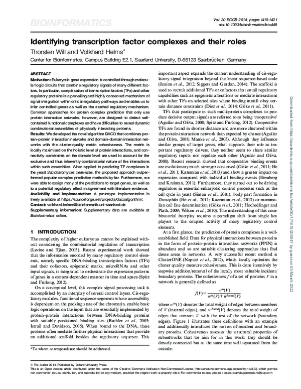 (PDF) Identifying transcription factor complexes and their roles