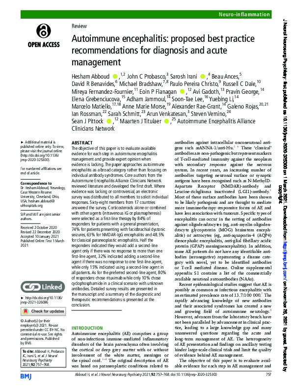 (PDF) Autoimmune encephalitis: proposed best practice recommendations ...