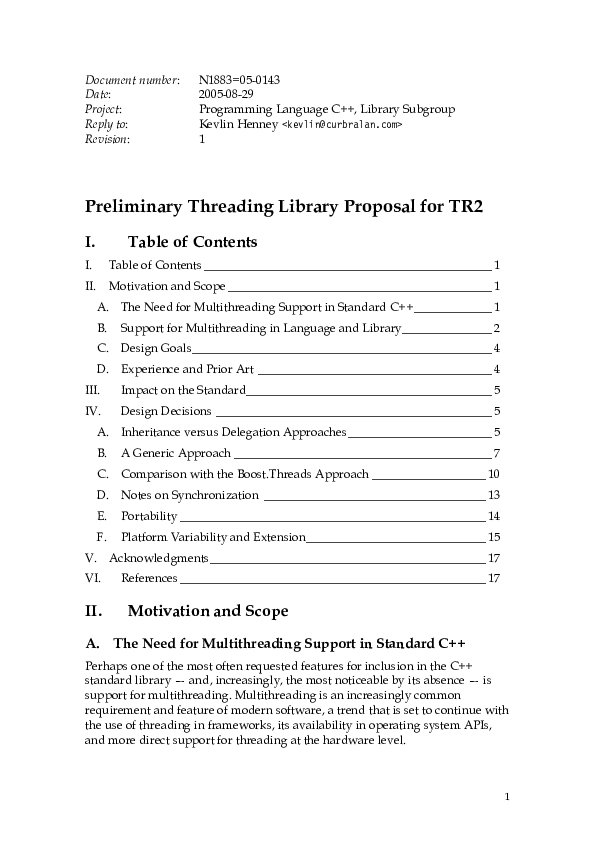 (PDF) Preliminary Threading Library Proposal for Tr2 Ii. Motivation and