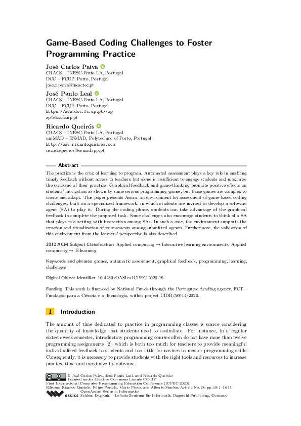 (PDF) Game-Based Coding Challenges to Foster Programming Practice