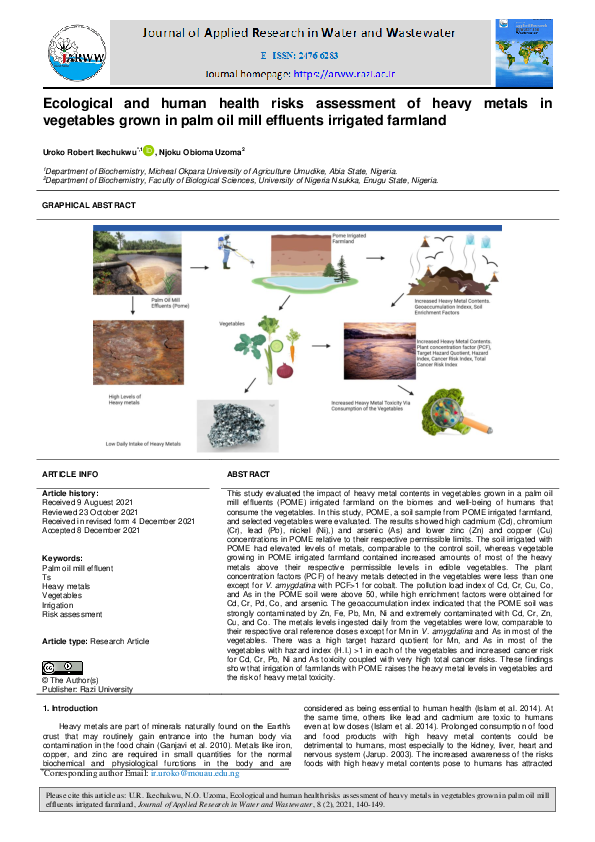 (PDF) Ecological and human health risks assessment of heavy metals in ...