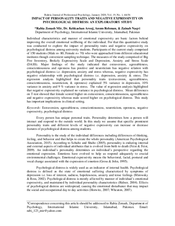 (PDF) Impact of Personality Traits and Negative Expressivity on ...