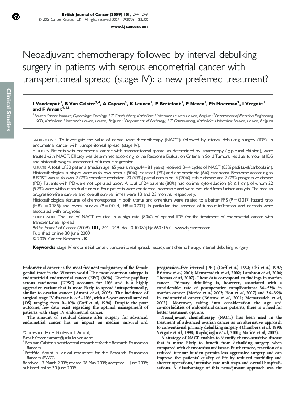 (PDF) Neoadjuvant chemotherapy followed by interval debulking surgery ...