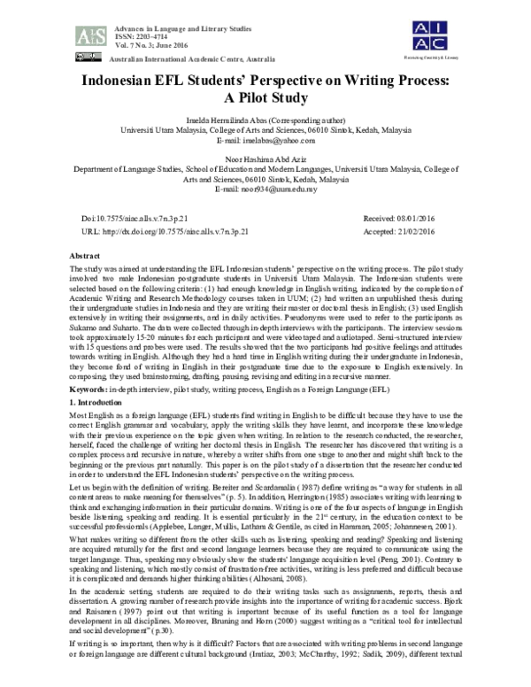 (PDF) Indonesian EFL Students' Perspective on Writing Process: A Pilot ...