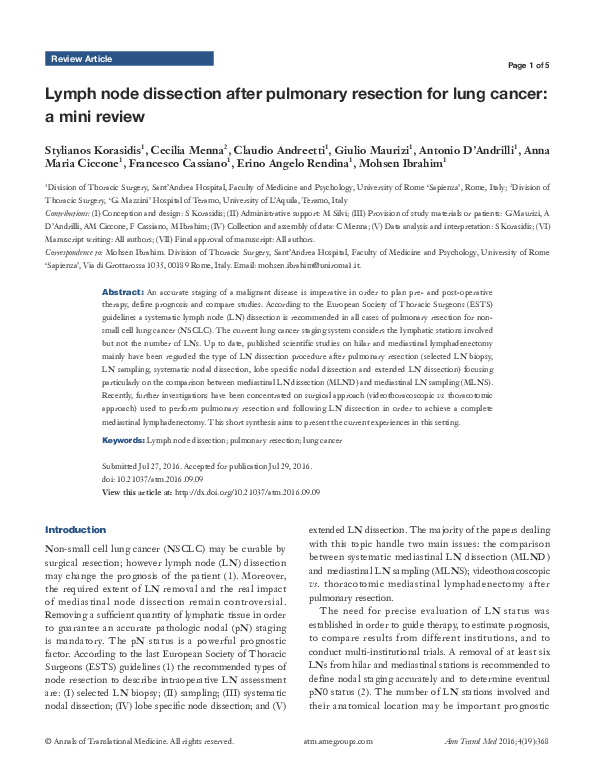 (PDF) Lymph node dissection after pulmonary resection for lung cancer ...