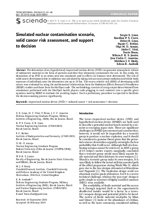 (PDF) Simulated nuclear contamination scenario, solid cancer risk ...