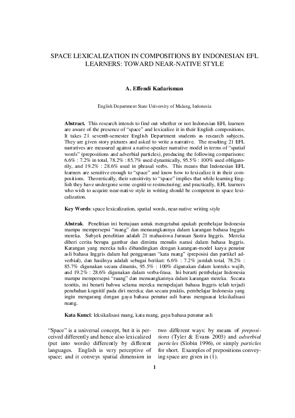 (PDF) Space Lexicalization in Compositions by Indonesian Efl Learners ...