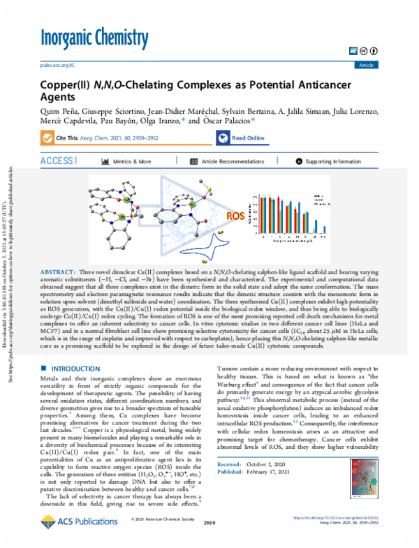 (PDF) Copper(II) N,N,OChelating Complexes as Potential Anticancer Agents