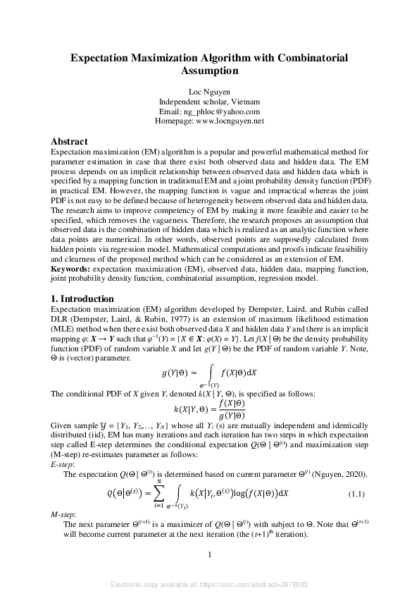 (PDF) Expectation Maximization Algorithm with Combinatorial Assumption