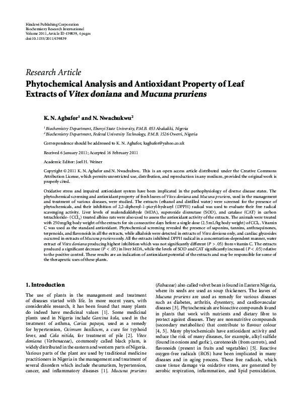 (PDF) Phytochemical Analysis and Antioxidant Property of Leaf Extracts ...