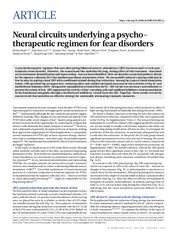 (PDF) Neural circuits underlying a psychotherapeutic regimen for fear ...