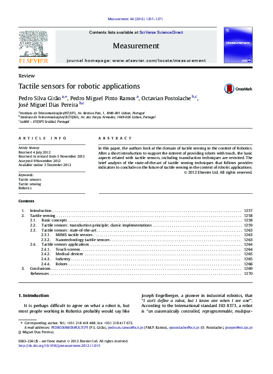 (PDF) Tactile sensors for robotic applications