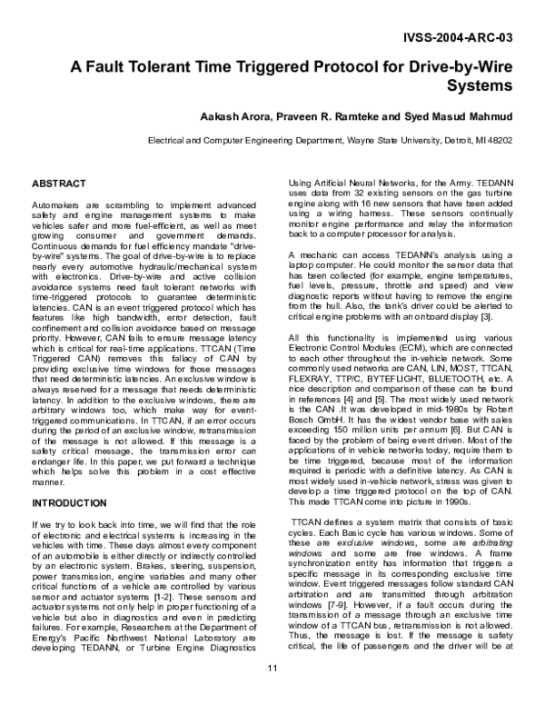 (PDF) A Fault Tolerant Time Triggered Protocol for Drive-by-Wire Systems