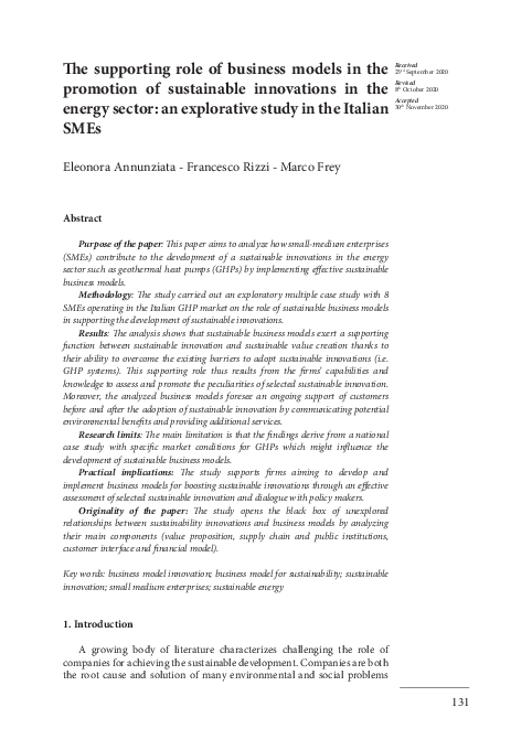 (PDF) The supporting role of business models in the promotion of ...