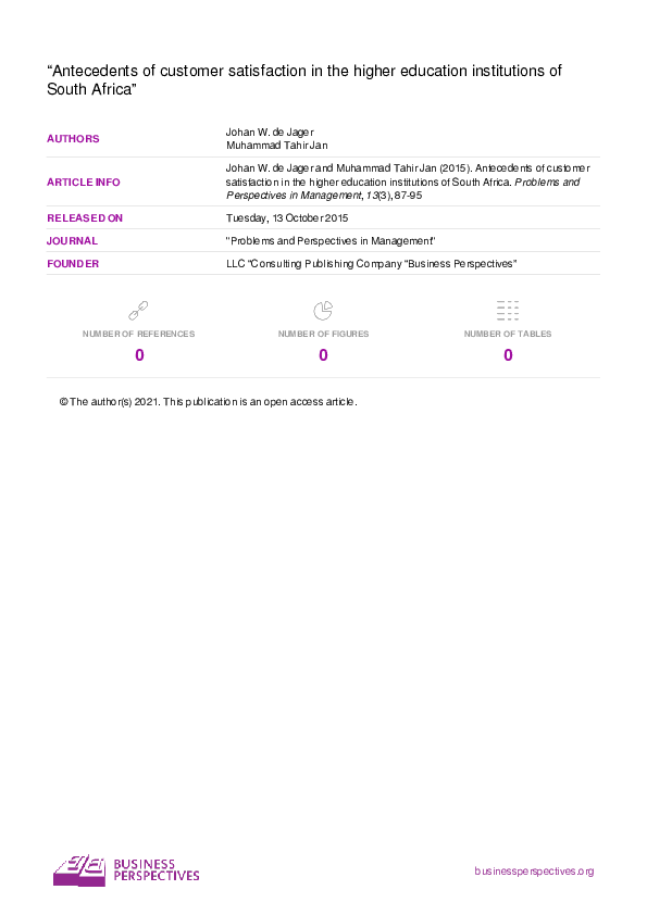 (PDF) Antecedents of customer satisfaction in the higher education ...