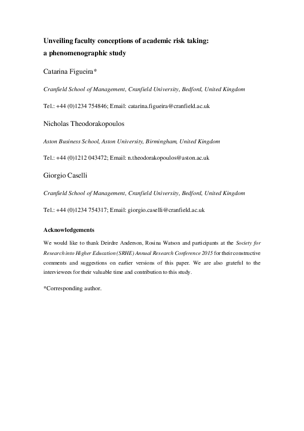 (PDF) Unveiling faculty conceptions of academic risk taking: a ...