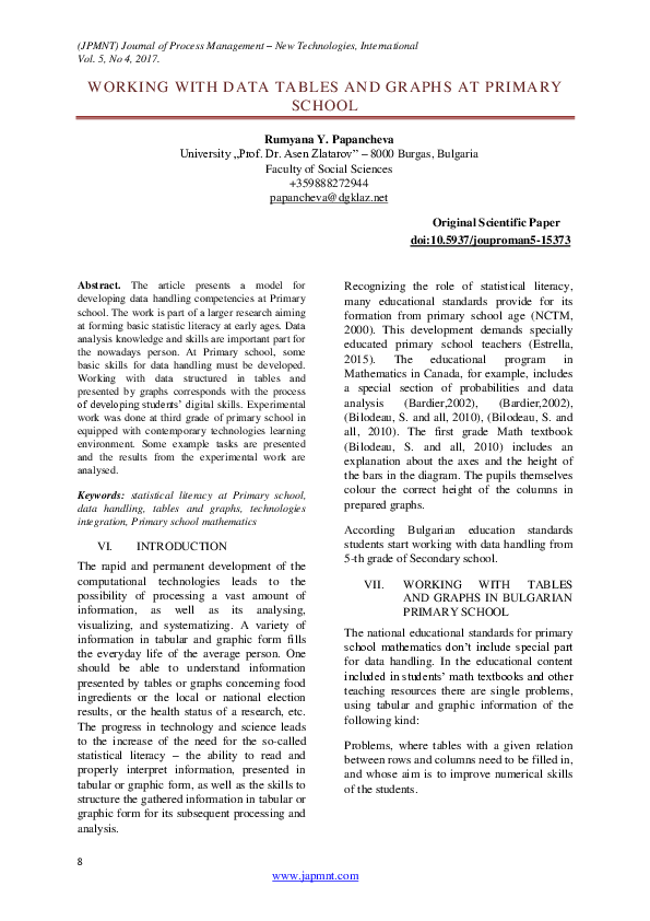 (PDF) Working with data tables and graphs at Primary school