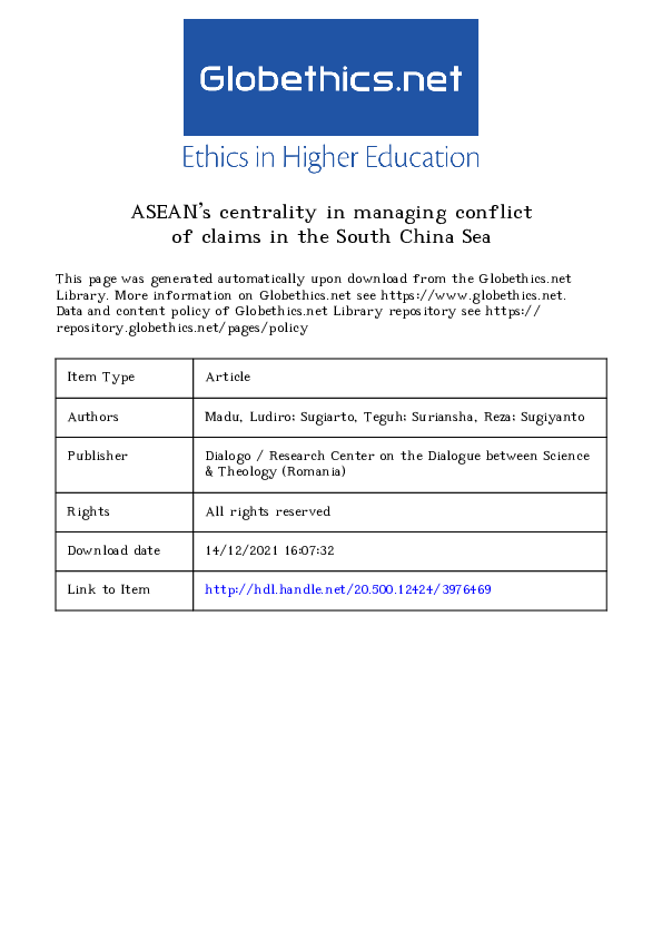 (PDF) ASEAN's Centrality in Managing Conflict of Claims in the South ...