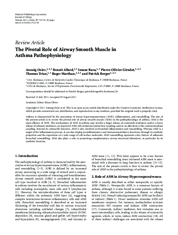 (PDF) The Pivotal Role of Airway Smooth Muscle in Asthma Pathophysiology