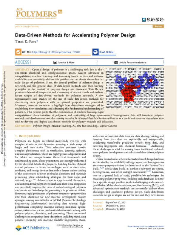 (PDF) Data-Driven Methods for Accelerating Polymer Design