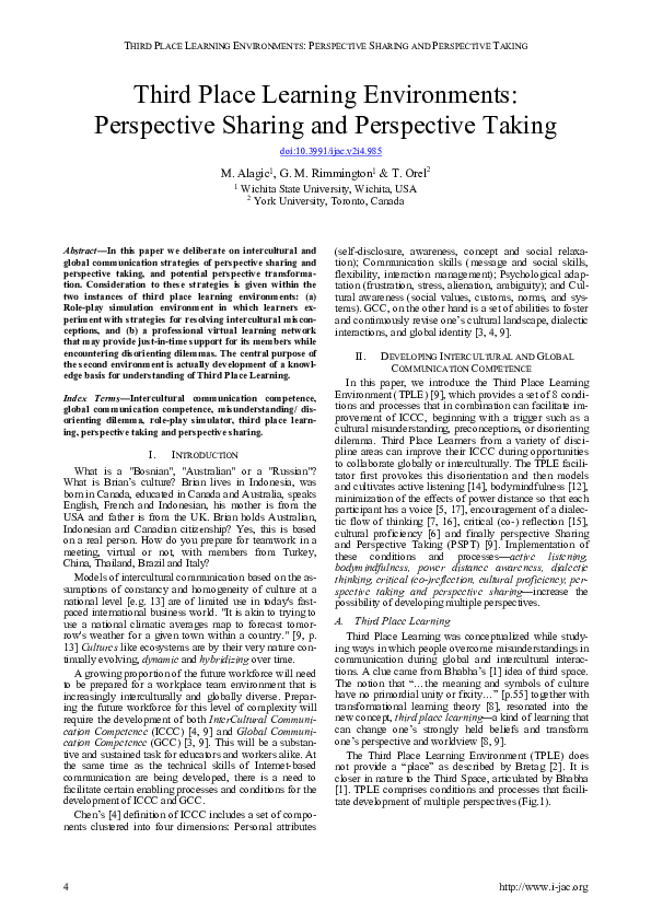 (PDF) Third Place Learning Environments: Perspective Sharing and ...