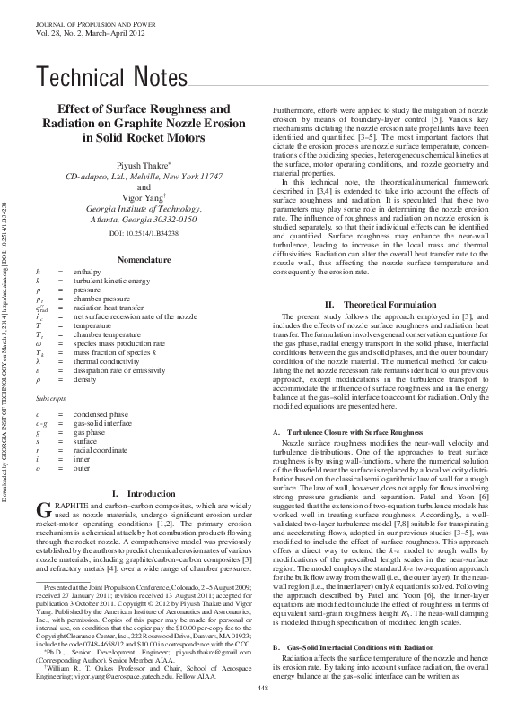 (PDF) Effect of Surface Roughness and Radiation on Graphite Nozzle ...