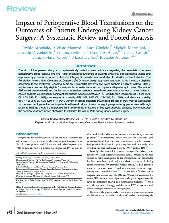 (PDF) Impact of Perioperative Blood Transfusions on the Outcomes of ...
