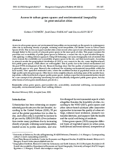 (PDF) Access to urban green spaces and environmental inequality in post ...
