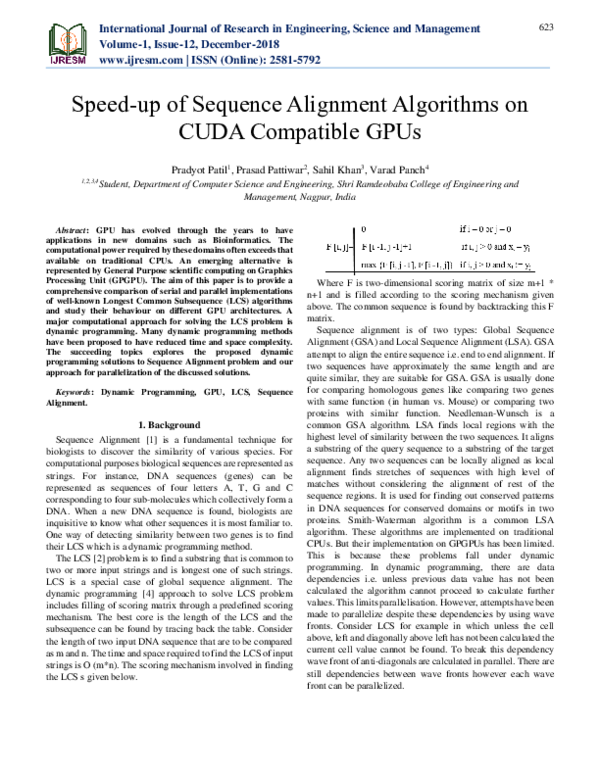 (PDF) Speed-up of Sequence Alignment Algorithms on CUDA Compatible GPUs
