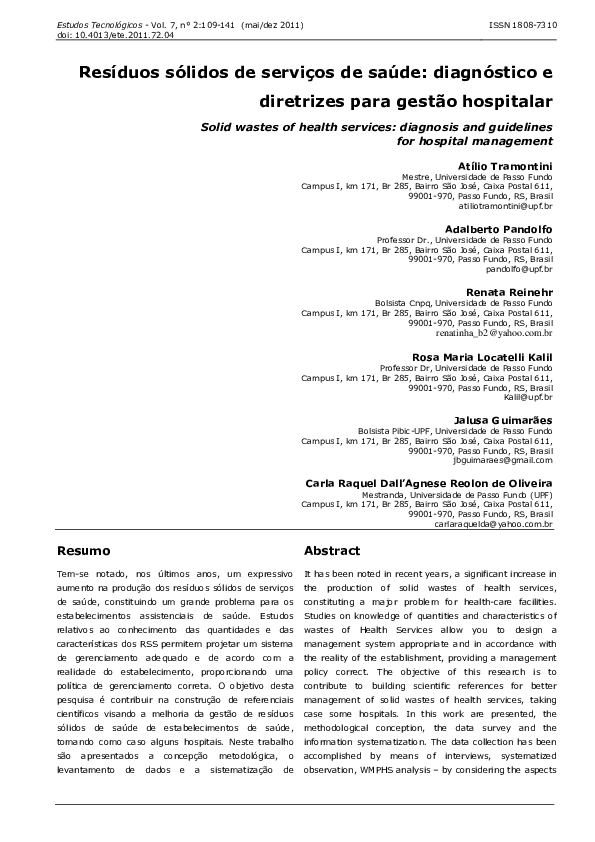 (PDF) Solid wastes of health services: diagnosis and guidelines for ...