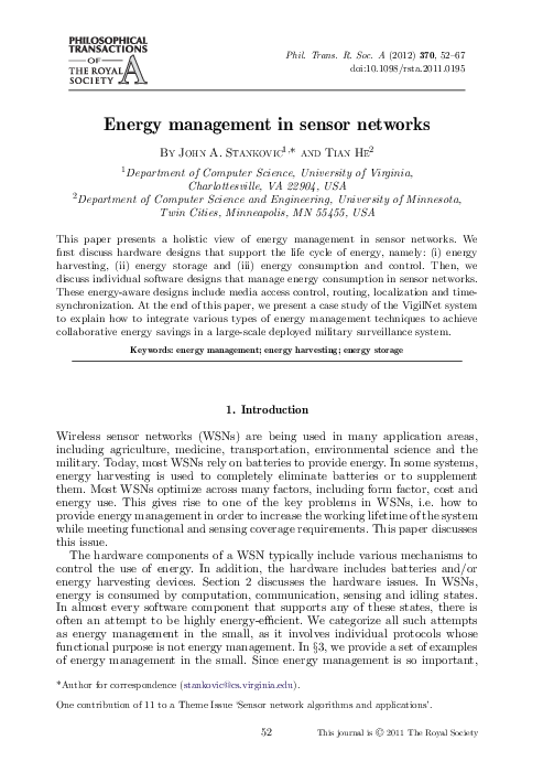 (PDF) Energy management in sensor networks