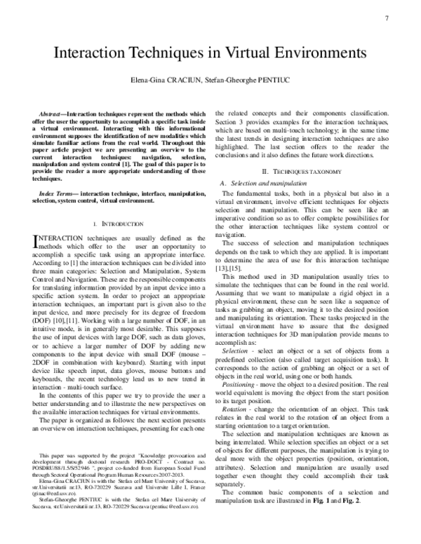 (PDF) Interaction Techniques in Virtual Environments