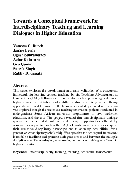 (PDF) Towards a conceptual framework for interdisciplinary teaching and ...