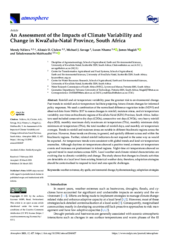 (PDF) An Assessment of the Impacts of Climate Variability and Change in ...