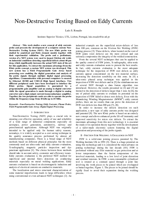 (PDF) Non-Destructive Testing Based on Eddy Currents
