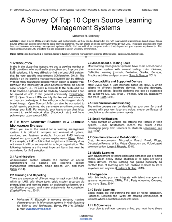 (PDF) A Survey Of Top 10 Open Source Learning Management Systems