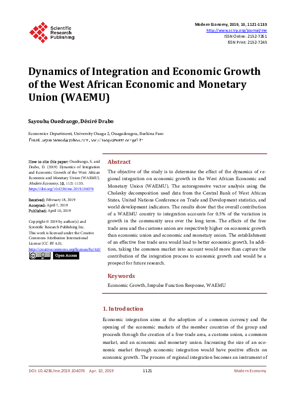 (PDF) Dynamics of Integration and Economic Growth of the West African ...