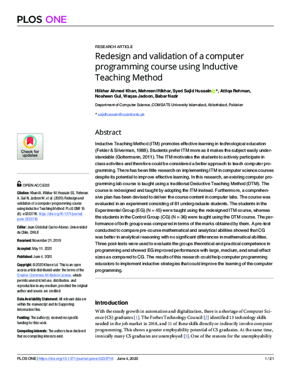 (PDF) Redesign and validation of a computer programming course using ...