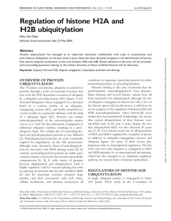 (PDF) Regulation of histone H2A and H2B ubiquitylation