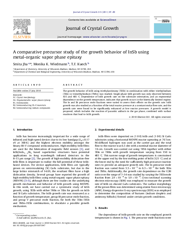(PDF) A comparative precursor study of the growth behavior of InSb ...