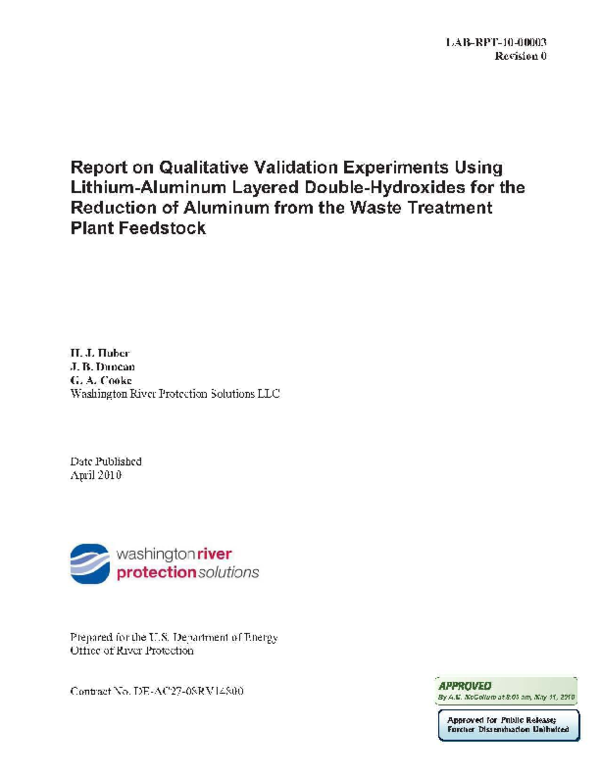 (PDF) Report on Qualitative Validation Experiments Using Lithium ...