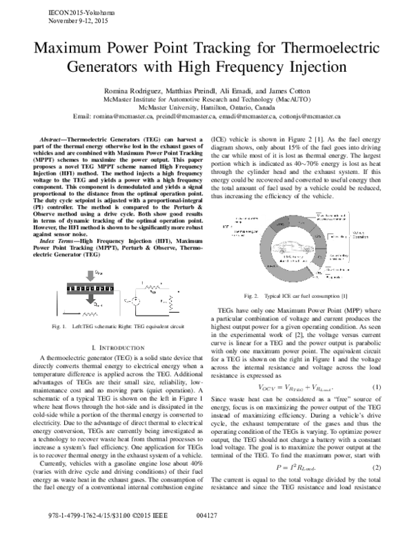 (PDF) Maximum power point tracking for thermoelectric generators with ...