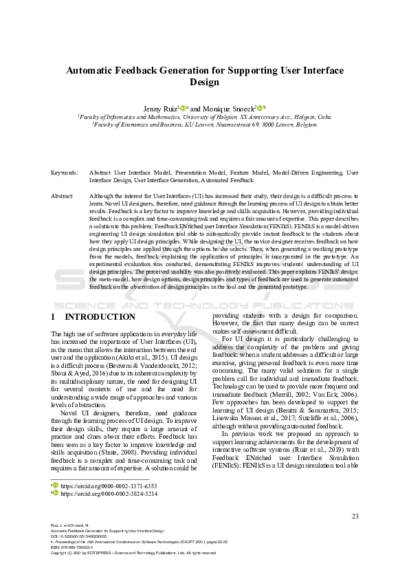 (PDF) Automatic Feedback Generation for Supporting User Interface Design