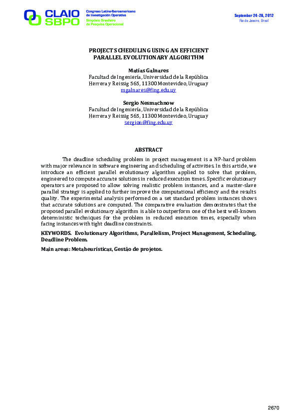 (PDF) Project Scheduling Using an Efficient Parallel Evolutionary Algorithm