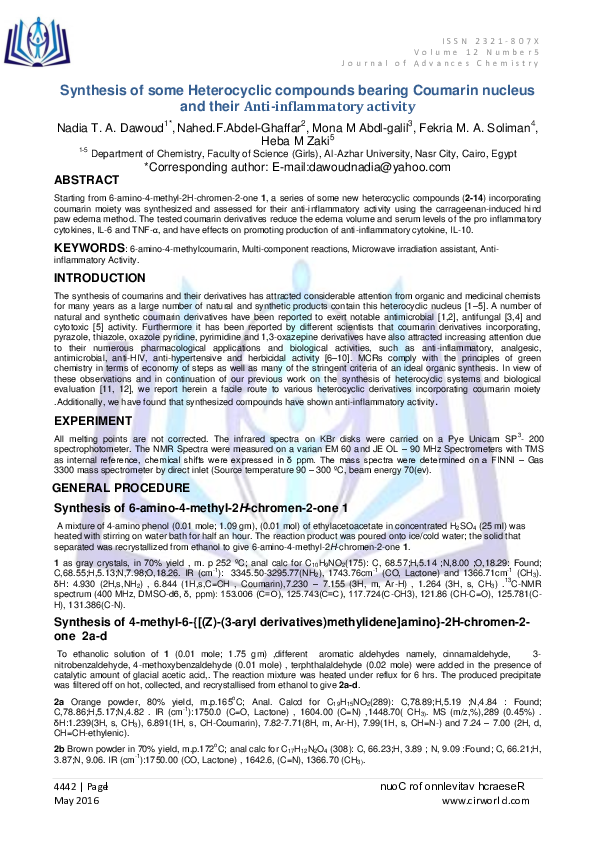(PDF) Synthesis of some Heterocyclic compounds bearing Coumarin nucleus ...